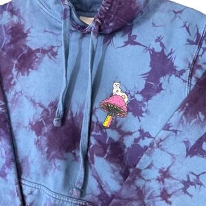 RIPNDIP Hoodie Mens Small Psychedelic Purple  Blue Tie-Dye Cats/Mushroom Trippy